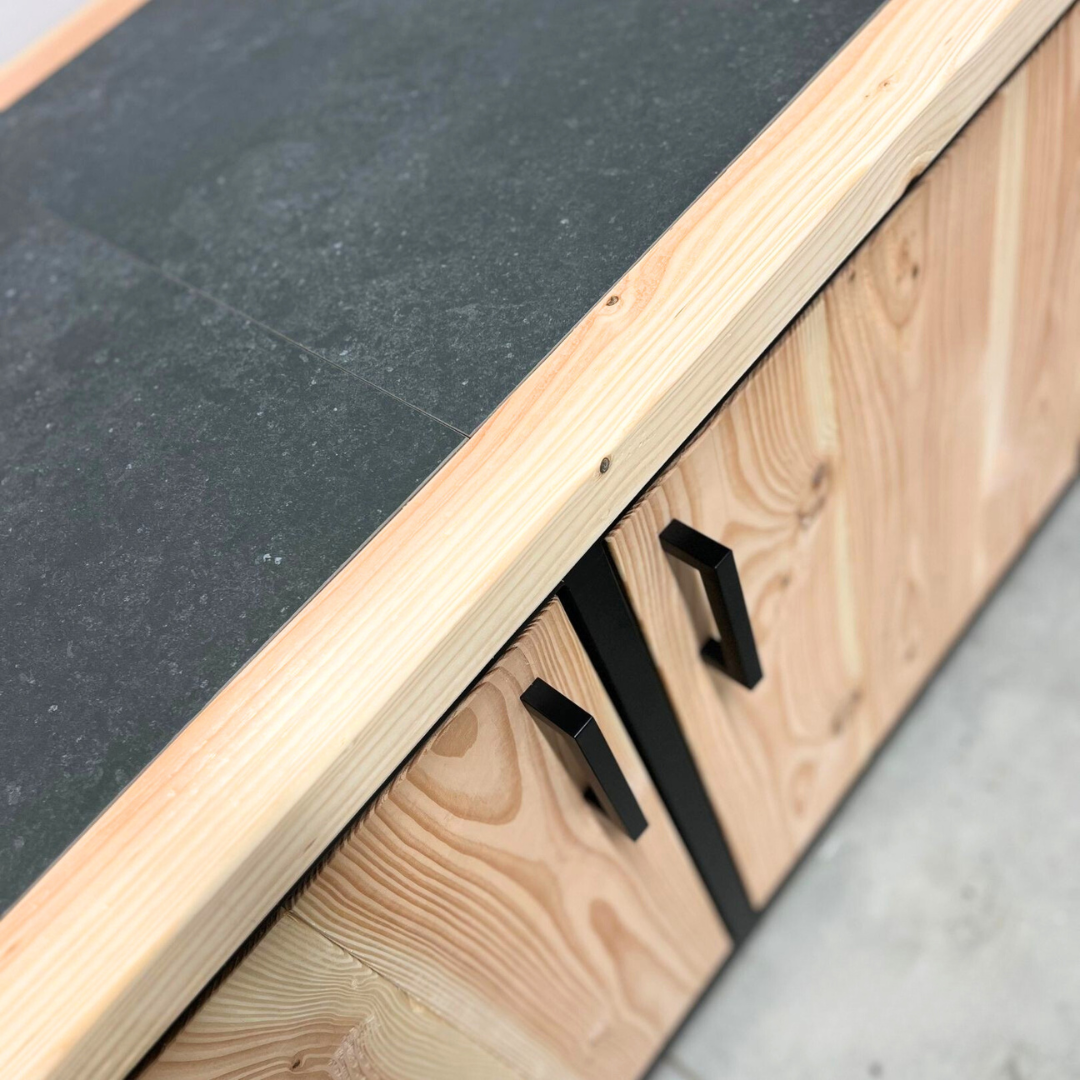 Buitenkeuken Douglas en staal met opbergkast en Keramische tegel - Lengte 205 cm - Afbeelding 5